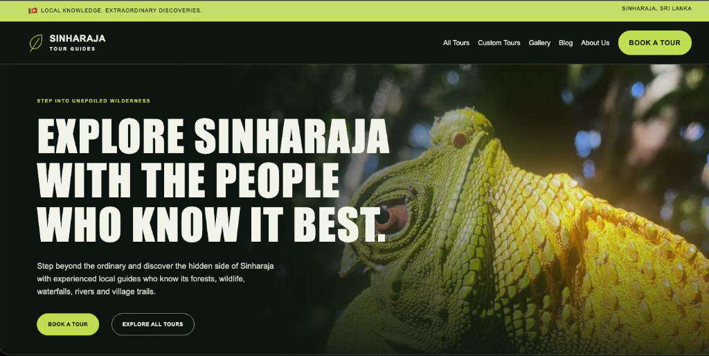 Sinharaja Tour Guides Website Preview